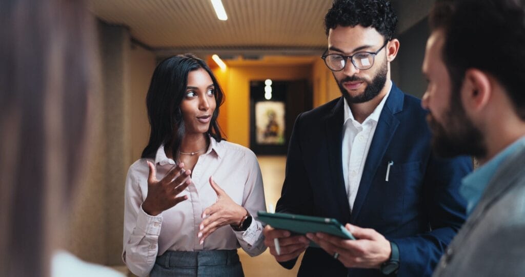 Hotel employees talking